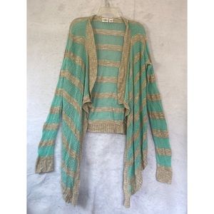 Cato Woman Plus Size 22/24 Turquoise Tan Stripe Crochet Waterfall Cardigan Boho